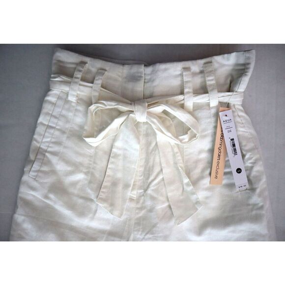 Aqua IPK80606-B Women Sz XS White Linen Belted Hi-Rise Straight Ankle Pants - Picture 5 of 10